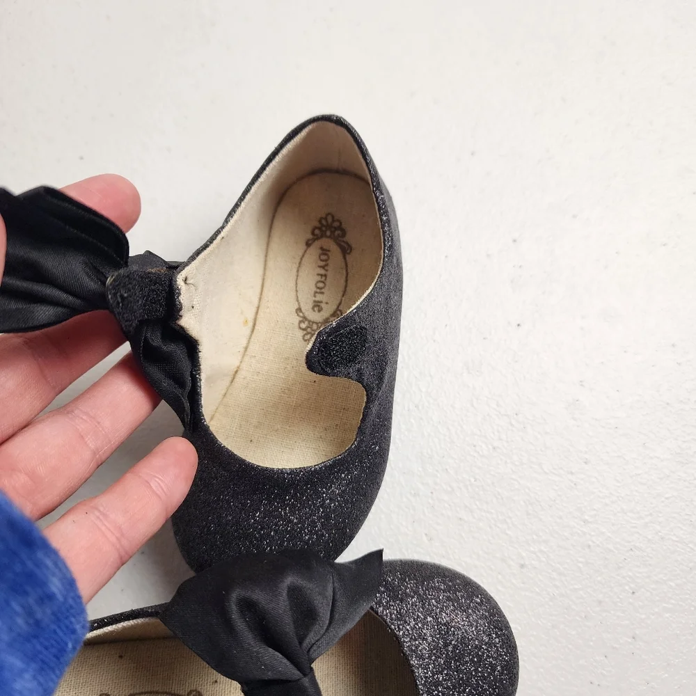 Joyfolie Toddler Girls Black Glitter Bow Ballet Flats Dress Shoes